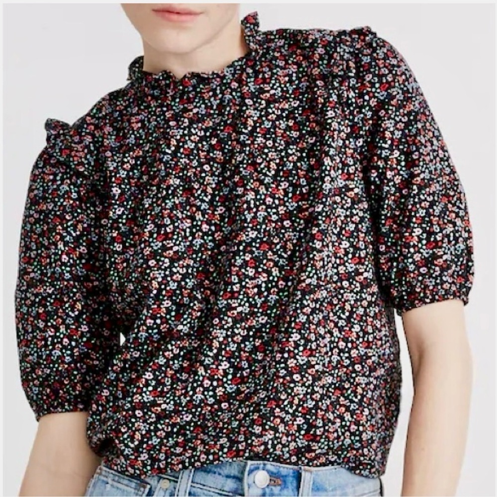 Madewell Puff-Sleeve Ruffle Top in Fieldwalk Floral